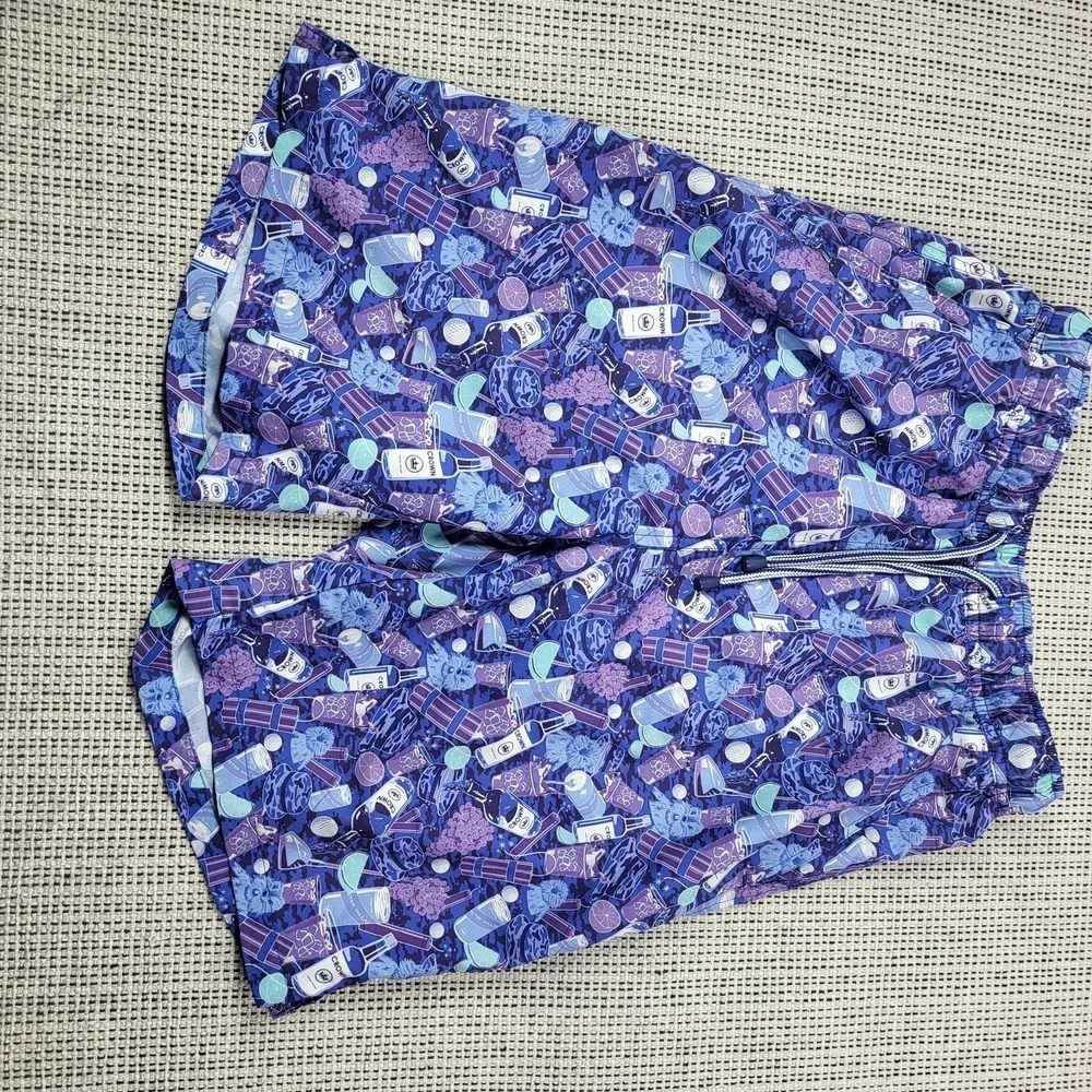 Peter‎ Millar Seaside Swim Trunks Mens Small Blue Cocktail Print Elastic Waist